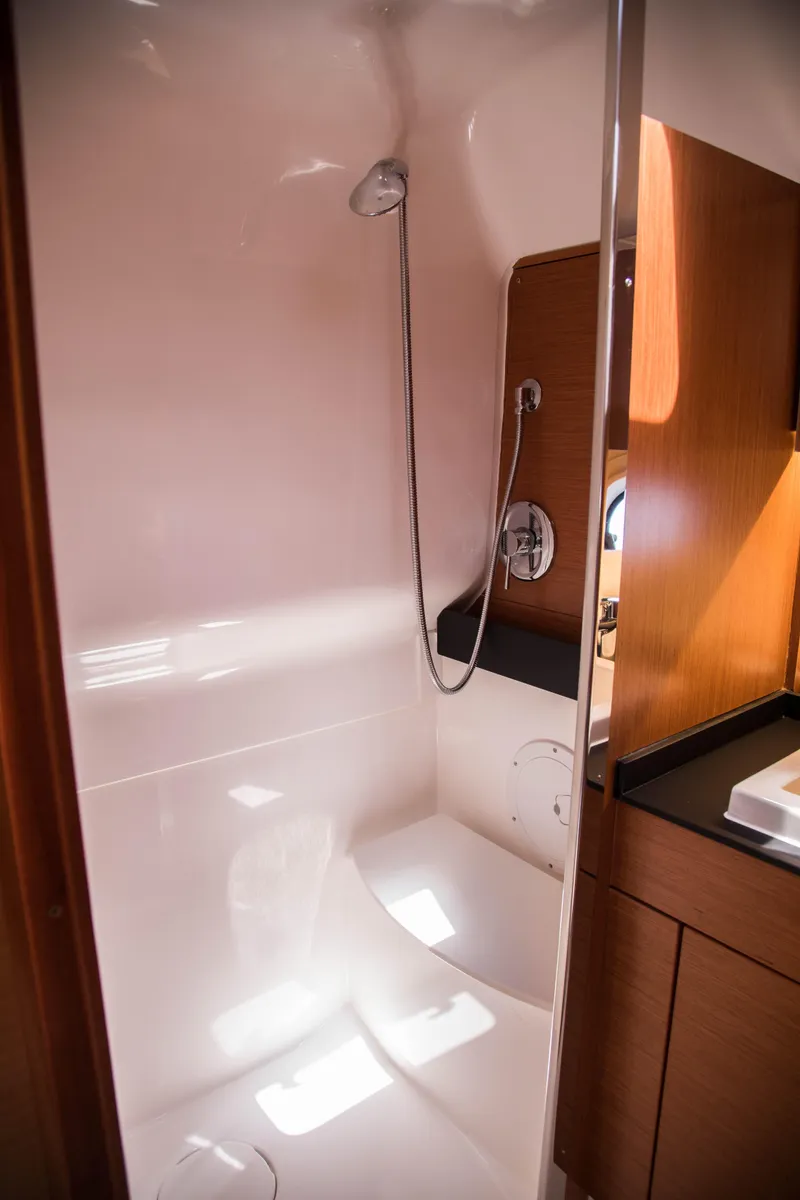 Slide: The Image of Modern bathroom in 2023 Keizer 42 yacht with sleek shower and wooden cabinetry. - 30