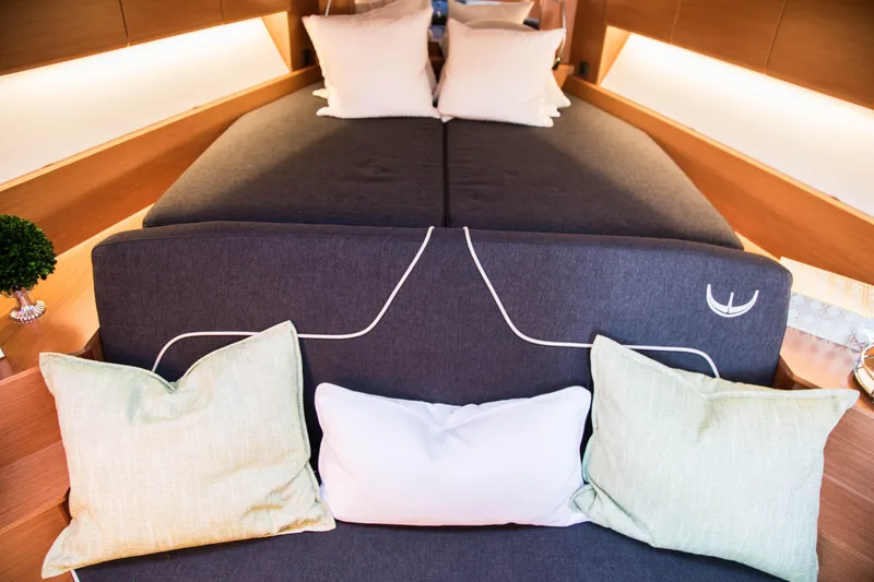 Slide: The Image of Luxurious bedroom interior of 2025 Keizer 42 yacht with elegant bedding. - 21