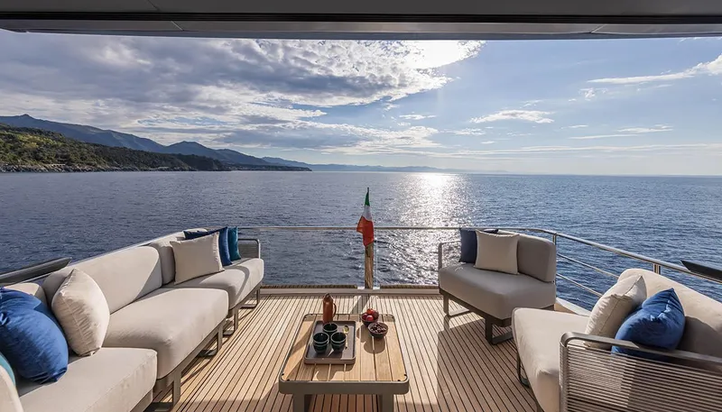 Slide: The Image of Luxurious deck of 2024 Absolute 60 Fly yacht with ocean view and comfortable seating. - 29