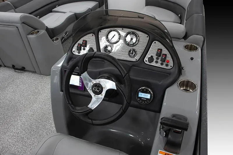Slide: The Image of 2022 Veranda VISTA VIEW 22RC boat dashboard with steering wheel and control panel. - 4