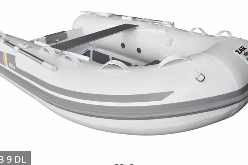Slide: The Image of 2022 ZAR Mini RIB 8 HDL inflatable boat, white with gray accents, side view. - 10