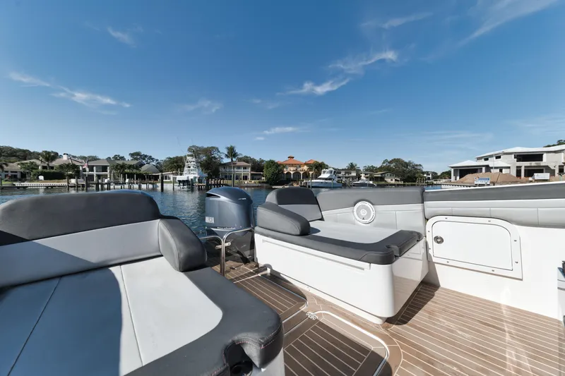 Slide: The Image of 2016 Powerplay Powerboats 42 model, luxury seating, waterfront view. - 28