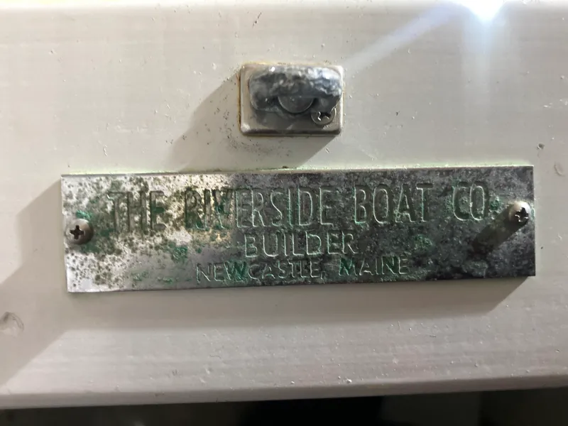 Slide: The Image of Plaque from The Riverside Boat Co., Newcastle, Maine, 1960, showing builder's details. - 16