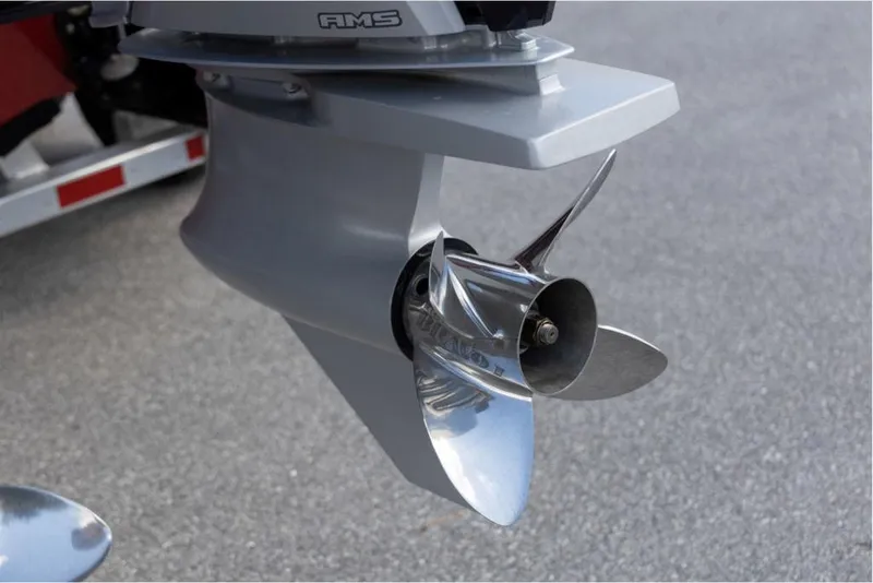 Slide: The Image of 2024 Velocity 260VR boat propeller close-up on asphalt background. - 11