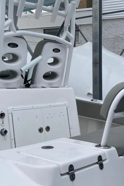 Slide: The Image of 2020 Cape Horn 24 XS boat interior with seating and storage compartments. - 4