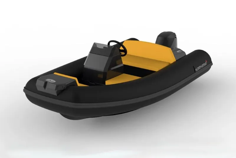 Slide: The Image of 2024 Northstar Axis 3.1 inflatable boat with black and yellow design. - 7
