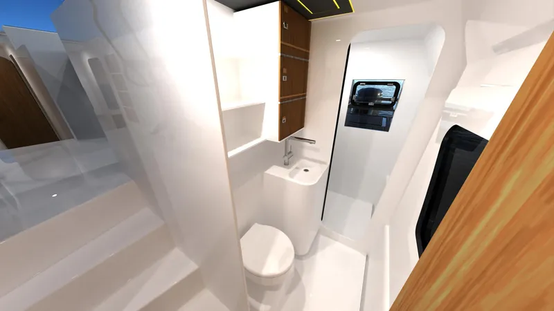 Slide: The Image of Modern bathroom interior of 2025 Razor Cat 38 Power Cat yacht. - 7