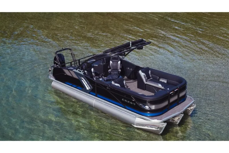 Slide: The Image of 2023 Crest Caribbean RS pontoon boat on clear water. - 3