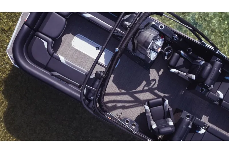 Slide: The Image of 2023 Crest Caribbean RS boat interior, aerial view, luxurious seating, modern design. - 5