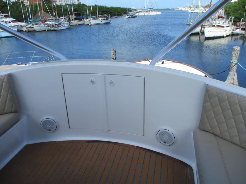 Slide: The Image of View from the deck of a 2008 Custom Carolina 53 Sculley yacht in a marina. - 45