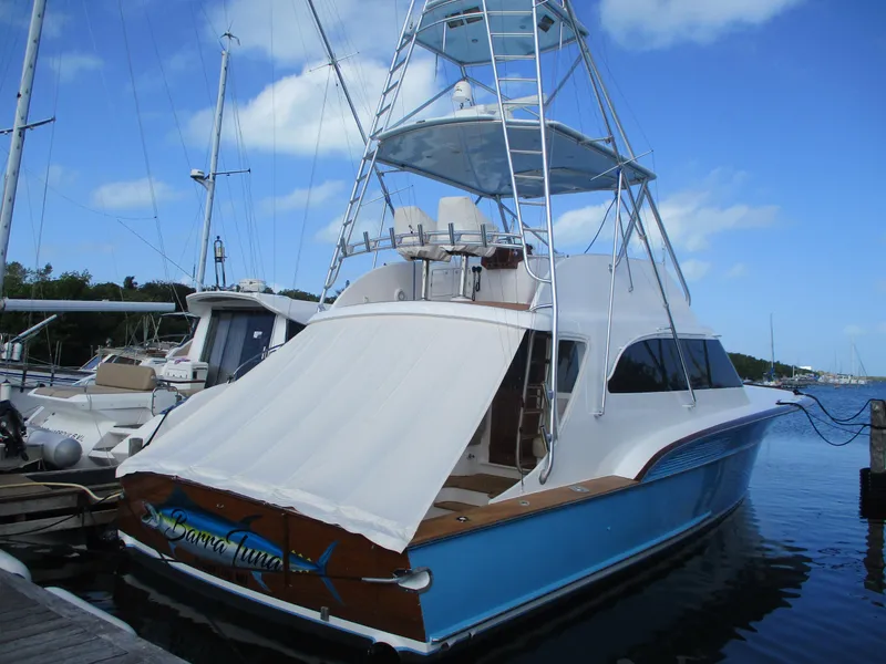 Slide: The Image of 2008 Custom Carolina 53 Sculley yacht docked at marina. - 5