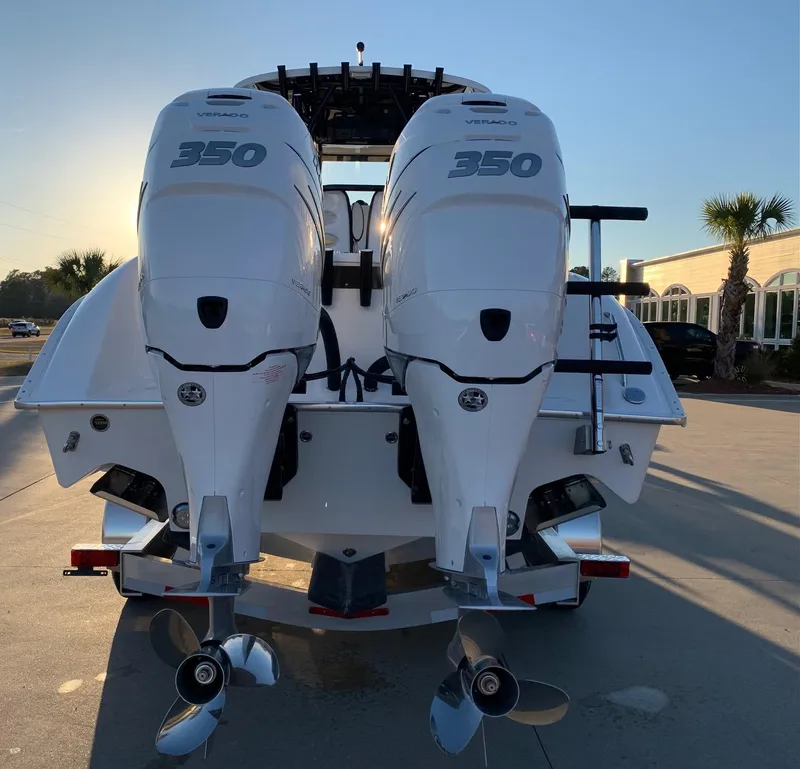 Slide: The Image of 2024 Cape Horn 32T boat with twin 350 horsepower engines. - 3