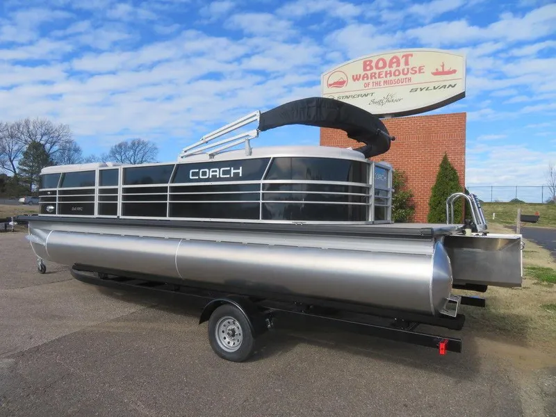 Slide: The Image of 2022 Coach Pontoons 241 RFC pontoon boat on trailer at Boat Warehouse. - 29