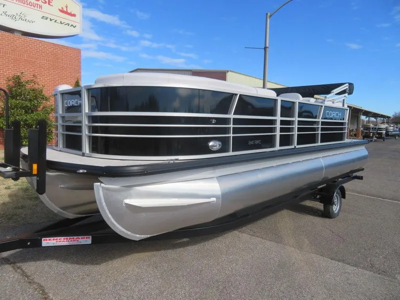 Slide: The Image of 2022 Coach Pontoons 241 RFC pontoon boat on a trailer. - 5