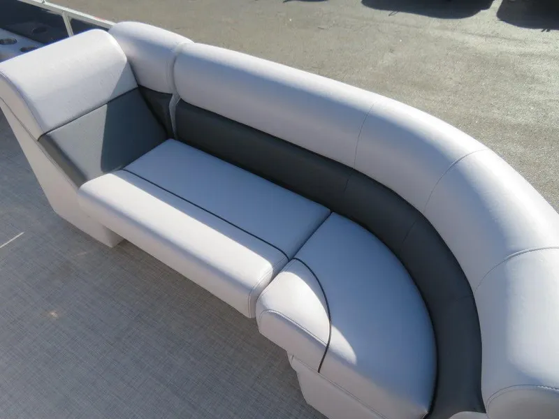 Slide: The Image of 2022 Coach Pontoons 241 RFC boat seating, gray and black upholstery. - 14