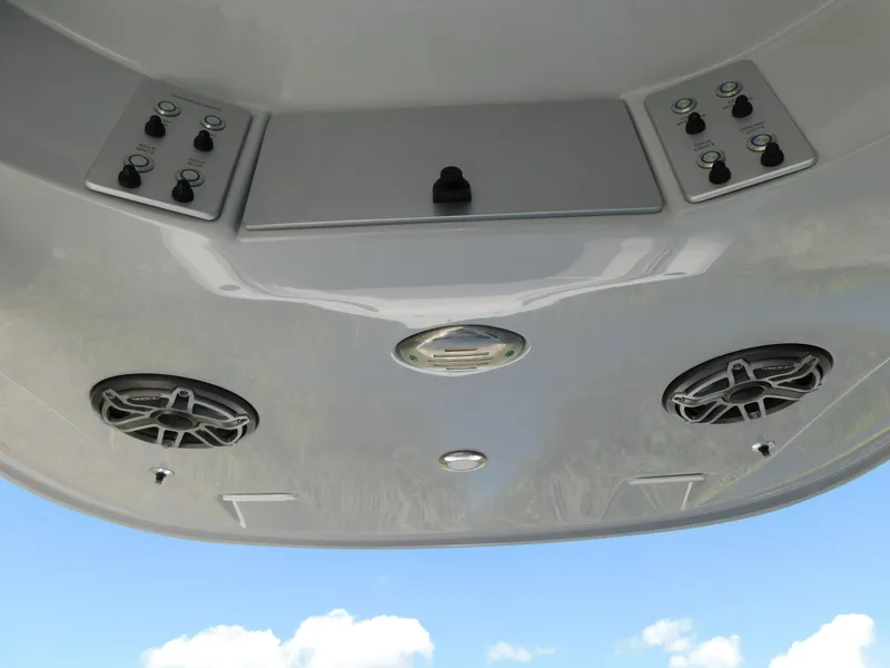Slide: The Image of ShearWater 250 XTE 2022 boat underside with speakers and control panels. - 36