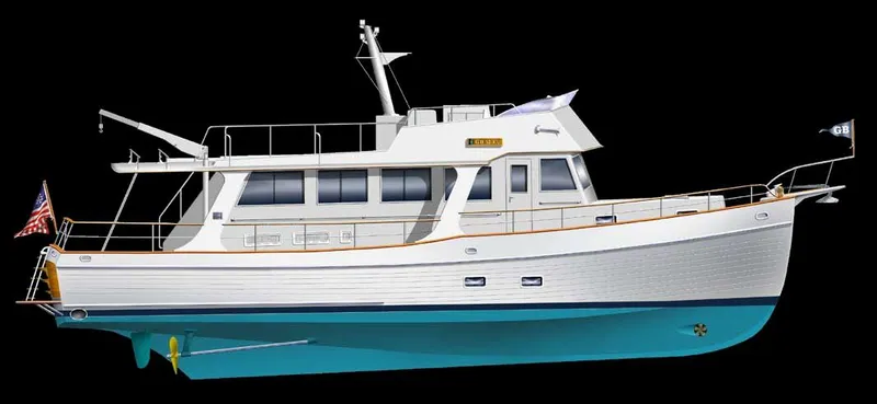 Slide: The Image of Grand Banks Heritage Europa 52 yacht, 2000 model, side view on black background. - 3