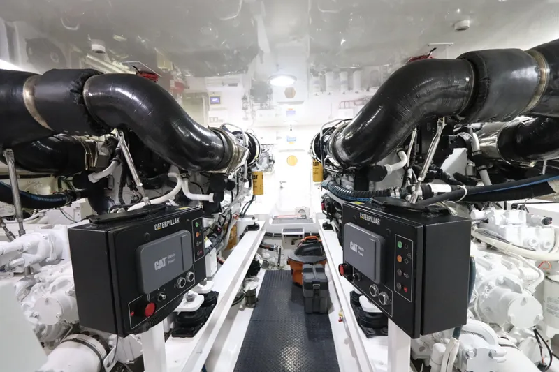 Slide: The Image of Engine room of 2013 Viking 66 yacht with Caterpillar marine engines. - 42