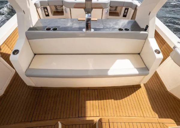 Slide: The Image of Luxurious seating area on the 2026 Scout 530 LXF yacht. - 13