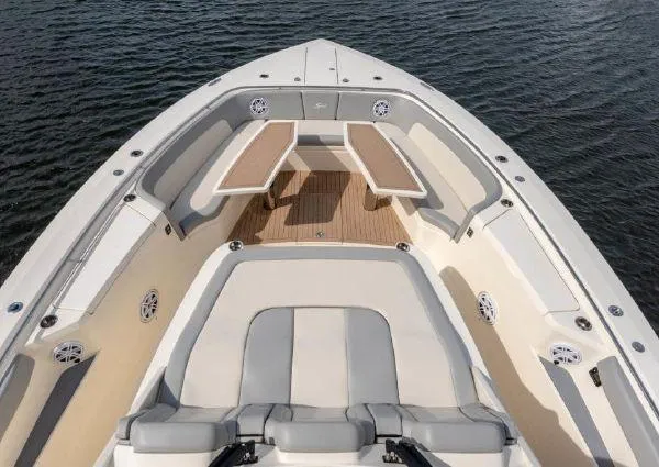 Slide: The Image of Interior view of 2026 Scout 530 LXF boat with elegant seating arrangement. - 4