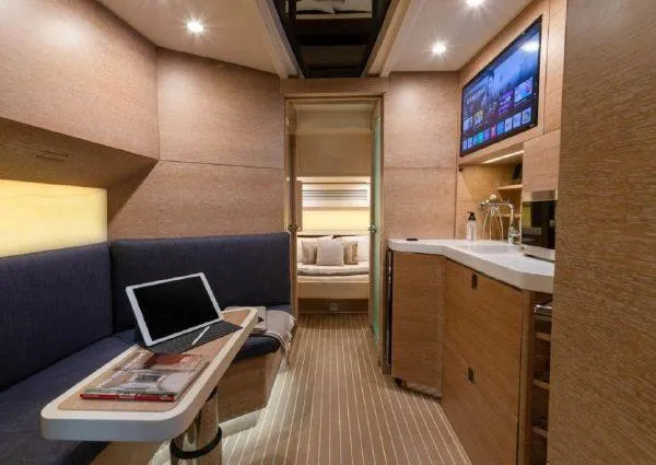 Slide: The Image of Interior of 2026 Scout 530 LXF yacht, modern and luxurious design. - 7