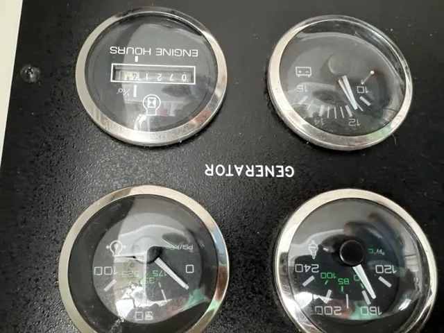 Slide: The Image of Close-up of generator gauges on a 2000 Sea Ray 460 Sundancer boat. - 24
