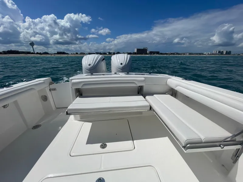 Slide: The Image of Throttle control of 2022 Albemarle 27 DC boat, featuring sleek design and modern controls. - 17