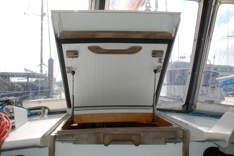 Slide: The Image of Open hatch on 2000 Garcia 48 Raised Salon sailboat, showcasing interior access. - 47