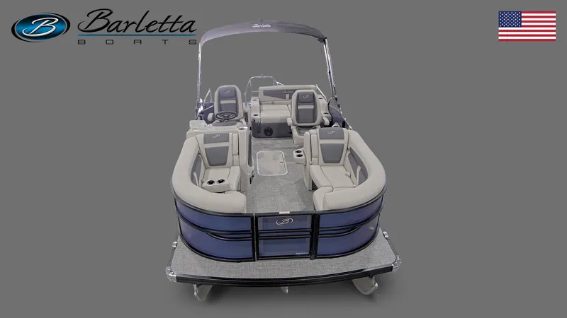 Slide: The Image of 2023 Barletta C20UC pontoon boat with spacious seating and sleek design. - 3