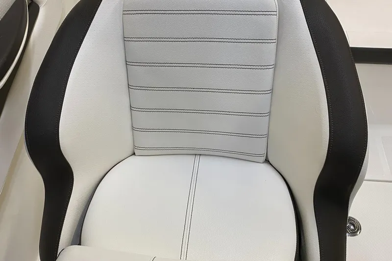 Slide: The Image of 2019 Sea Ray 190 SPX BR boat seat, white and black upholstery. - 11