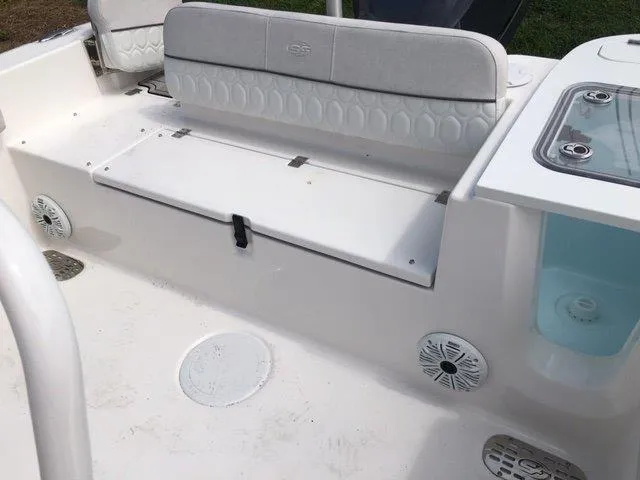 Slide: The Image of 2022 Sea Fox 248 Commander boat interior with seating and storage compartments. - 13