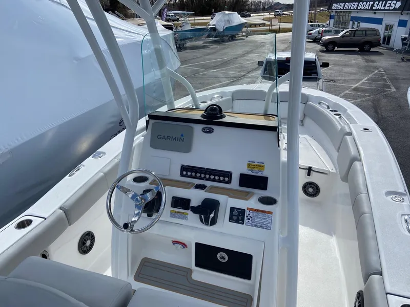 Slide: The Image of 2022 Sea Fox 248 Commander boat interior with Garmin navigation system at a boat sales lot. - 19