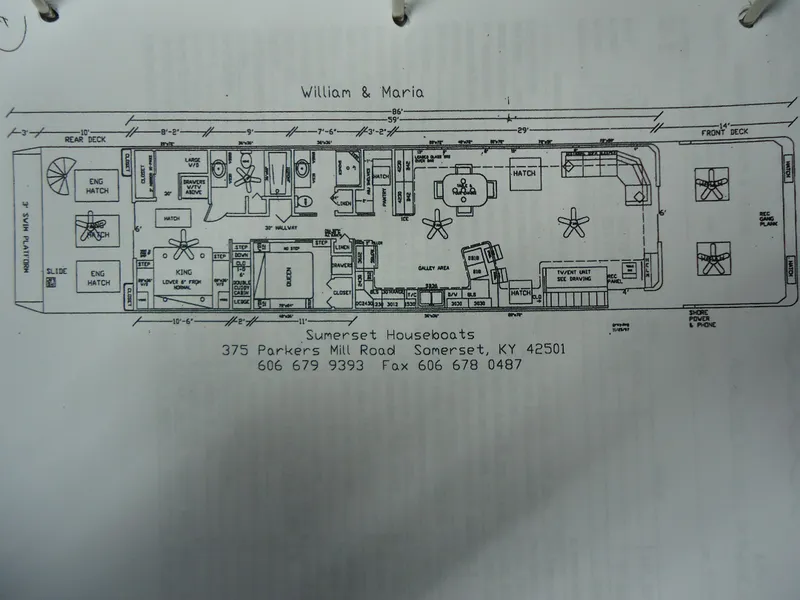 Slide: The Image of Floor plan of 1998 Sumerset 86' by 18' houseboat with detailed layout. - 4