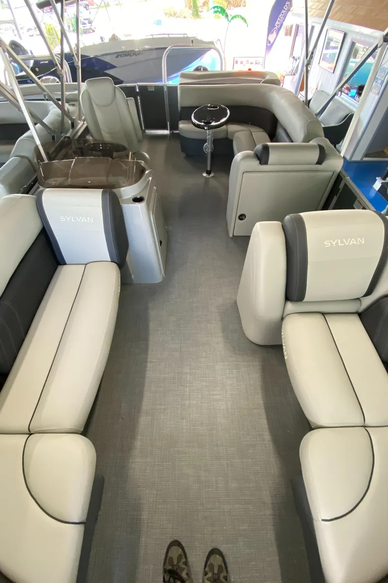 Slide: The Image of Interior of 2022 Sylvan Mirage 8522 Cruise pontoon boat with luxurious seating. - 8