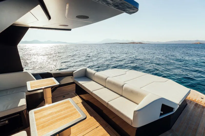 Slide: The Image of Luxury Maori 54 yacht deck with seating area, ocean view, 2020 model. - 16