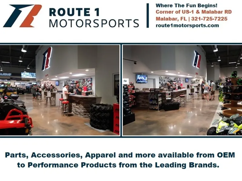 Slide: The Image of Route 1 Motorsports showroom with parts, accessories, and apparel. Located at US-1 & Malabar RD, Malabar, FL. - 22
