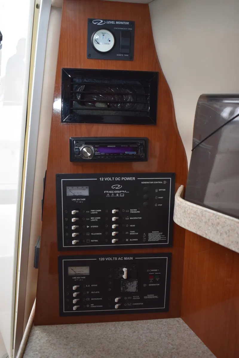 Slide: The Image of 2005 Regal Commodore 2665 control panel with gauges and switches. - 31