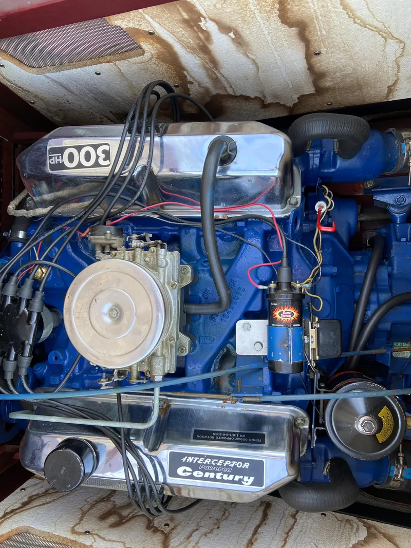 Slide: The Image of 1968 Century Coronado engine, 300 HP, blue with chrome accents, detailed wiring visible. - 15