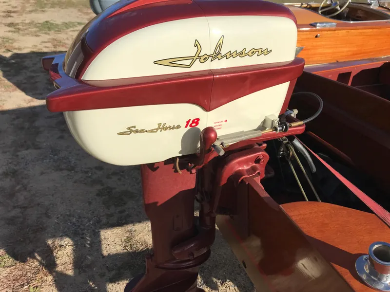 Slide: The Image of 1954 Chris-Craft kit boat with Johnson Seahorse 18 outboard motor, vintage design. - 3