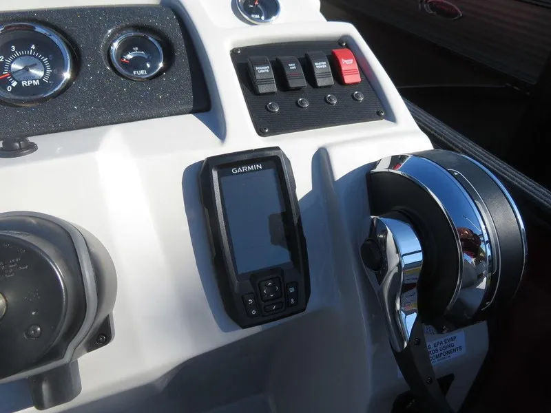 Slide: The Image of 2022 Crest Classic Fish 200 SF boat dashboard with Garmin GPS and control panel. - 14