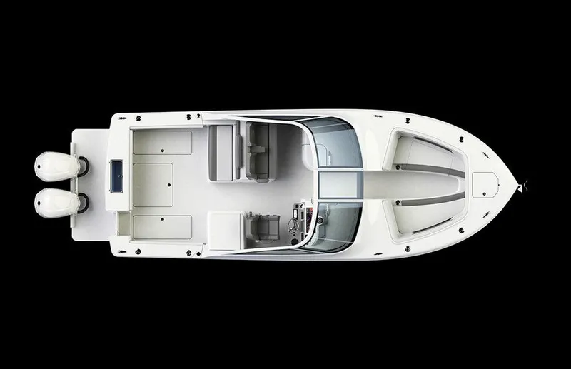 Slide: The Image of Top view of 2025 Albemarle 31DC boat with dual outboard engines. - 6