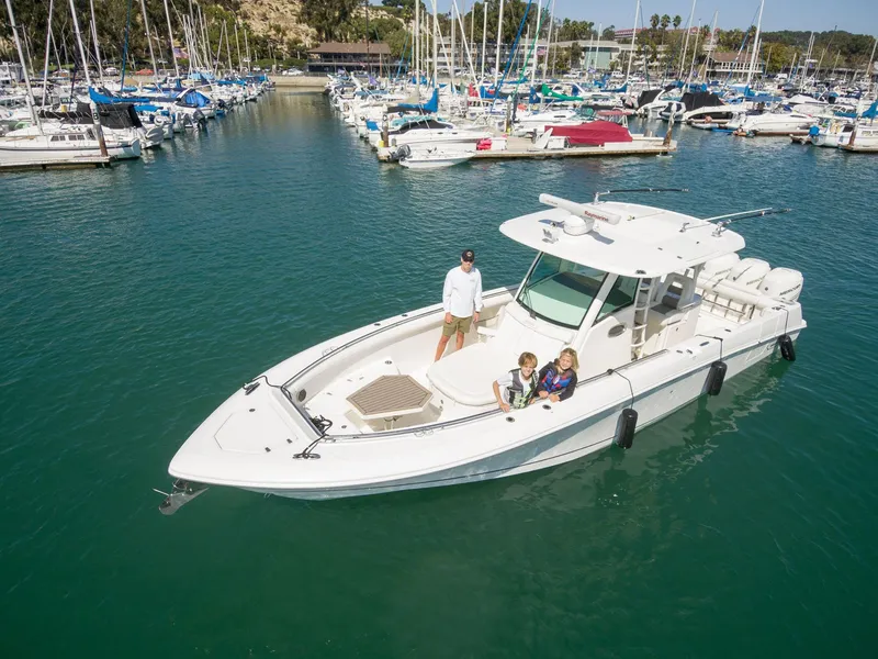 Slide: The Image of 2016 Boston Whaler 350 Outrage in harbor with passengers on board. - 4