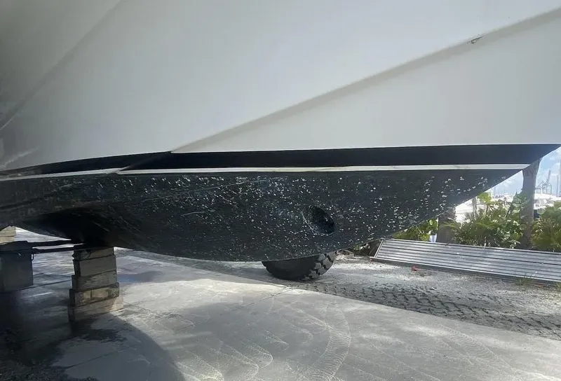 Slide: The Image of Custom Axcell Yachts 650 Power Catamaran 2010 hull detail, dry docked for maintenance. - 13