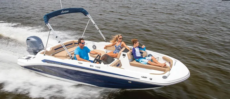 The Image of 2022 Hurricane SS 185 OB boat cruising on water with passengers. - 1