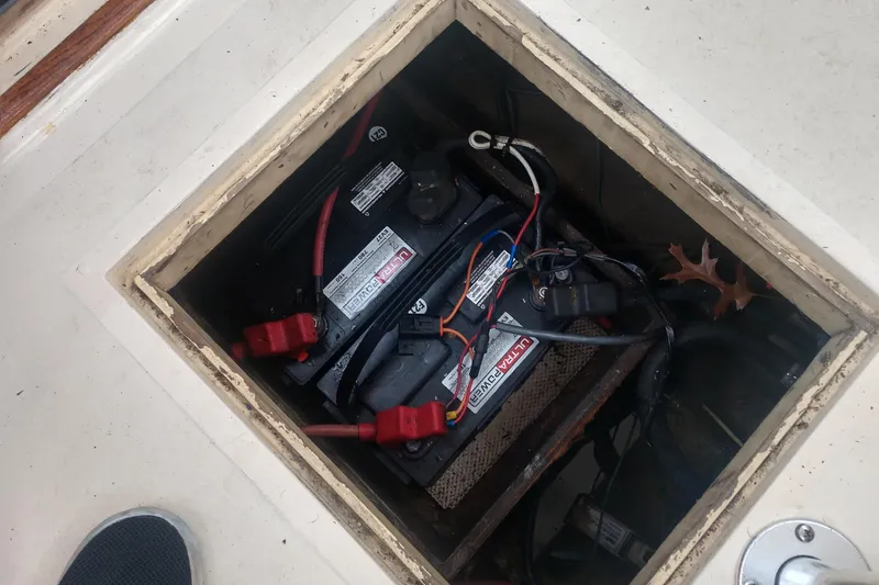 Slide: The Image of Battery compartment of a 1978 Fortier 26 boat. - 19