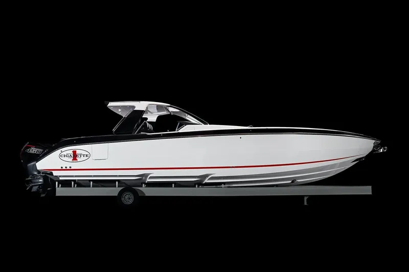 The Image of 2025 Cigarette 42 Auroris speedboat on trailer, side view. - 0