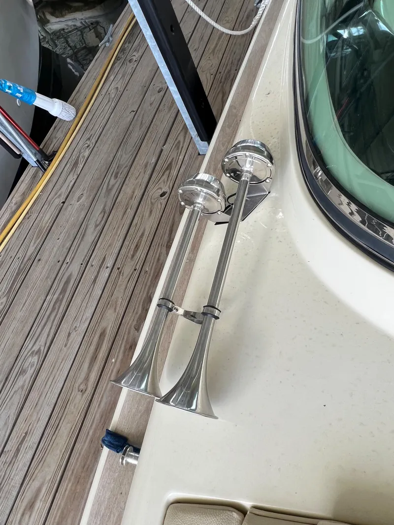 Slide: The Image of 2020 Chris-Craft Launch 31 GT boat horn and deck detail. - 13