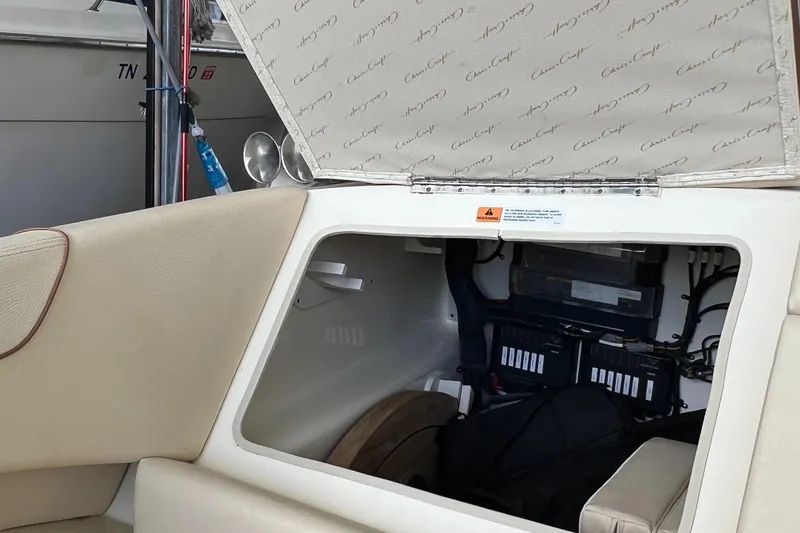 Slide: The Image of 2020 Chris-Craft Launch 31 GT storage compartment with open hatch. - 45