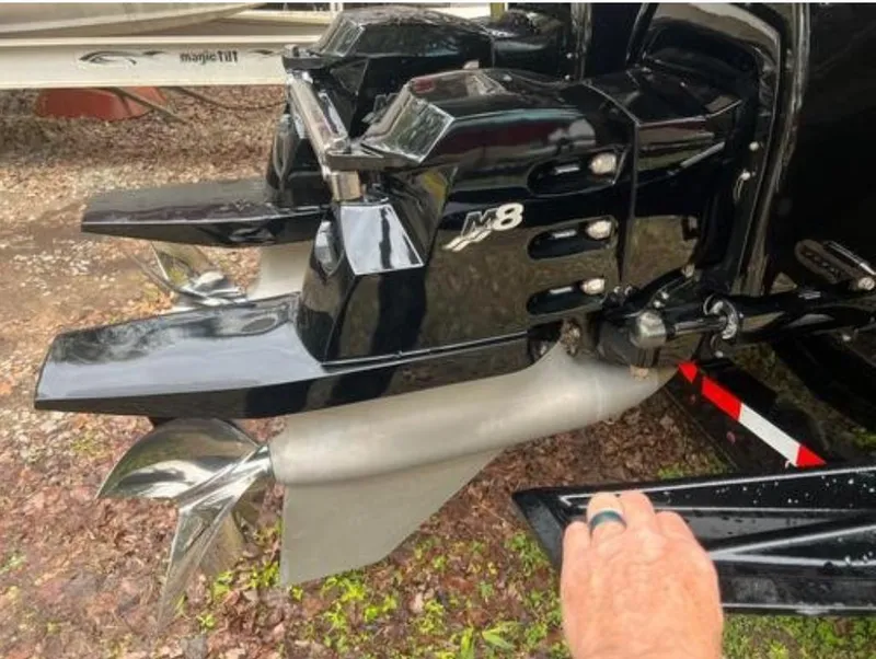 Slide: The Image of 2016 Cigarette 50' Marauder boat with M8 drives and polished propellers. - 29