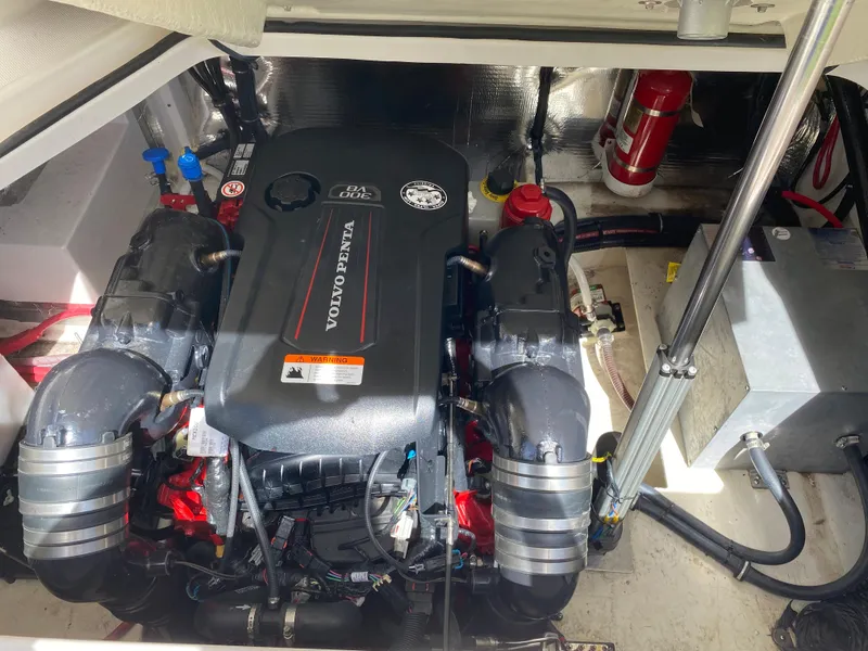 Slide: The Image of Engine compartment of a 2018 Regal 28 Express boat with Volvo Penta engine. - 12